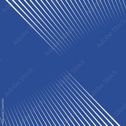 Diagonal striped illustration. Repeated white lines on blue background. Surface pattern design with linear ornament. Disco lights motif. Stripes wallpaper. Digital paper for web designing. Vector art