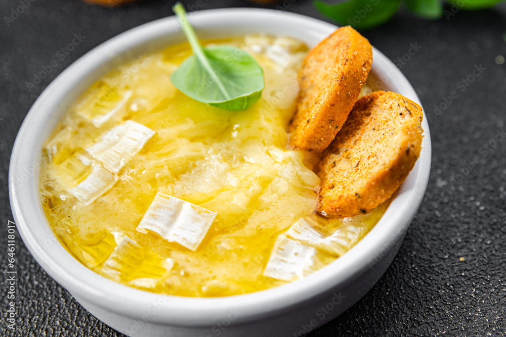 brie baked cheese or camembert tartiflette soft cheese meal food snack on the table copy space food background rustic top view brie baked cheese or camembert tartiflette soft cheese meal food snack on the table copy space food background rustic top view