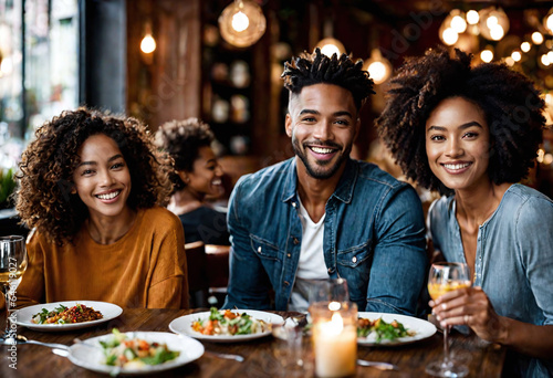 portrait afro amcerican friends having fun together in a restaurant 