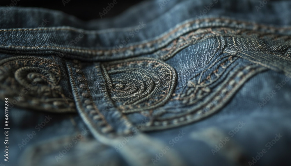 Blue denim pants with textured pattern and embroidery decoration generated by AI