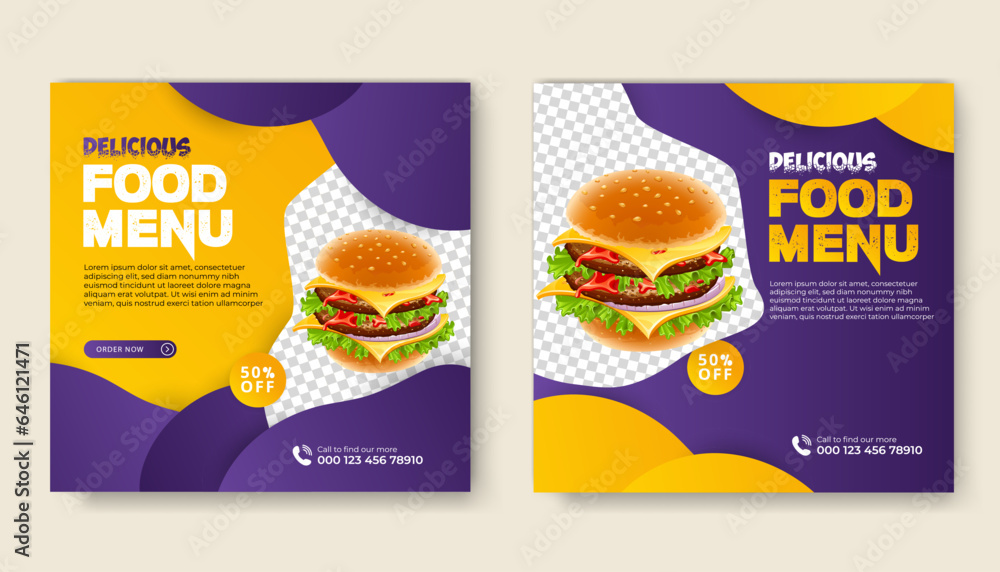 delicious fast Food social media promotion and banner post design template. food menu restaurant Social Media Post design. delicious fast Food social media promotion and banner post design template. food menu restaurant Social Media Post design.