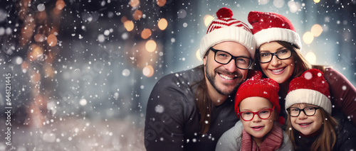 Christmas Themed family wearing glasses with room for copy space created with Generative AI technology