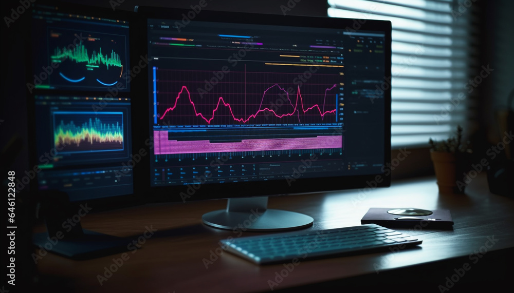 Modern healthcare technology illuminates pulse trace on computer monitor generated by AI Modern healthcare technology illuminates pulse trace on computer monitor generated by AI