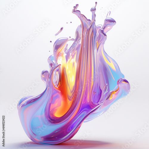 3D illustration of a holographic splash of liqud.
