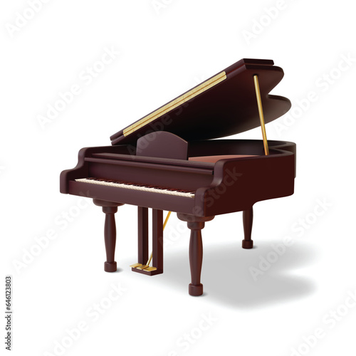 3d Classic Grand Piano Cartoon Style Musical Instrument Isolated on a White Background. Vector illustration of Pianoforte for Concert