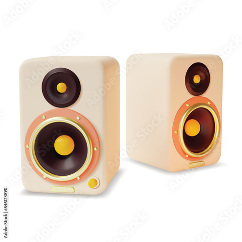 3d Sound Speakers Set Cartoon Style Modern Acoustic System Elements Isolated on a White Background. Vector illustration of Loudspeakers