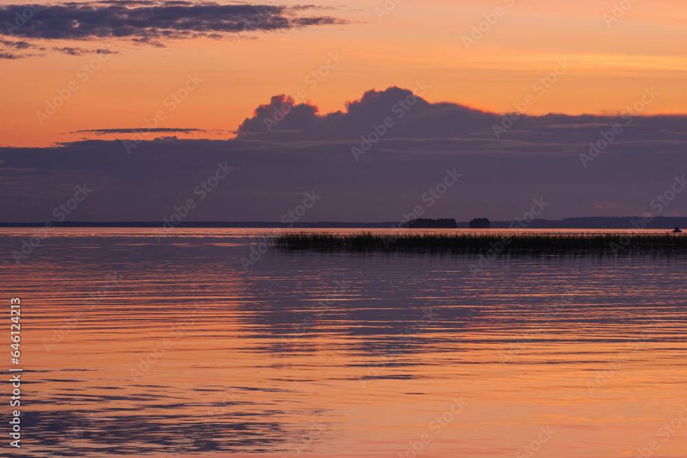 natural landscape, white night over the wide northern lake natural landscape, white night over the wide northern lake