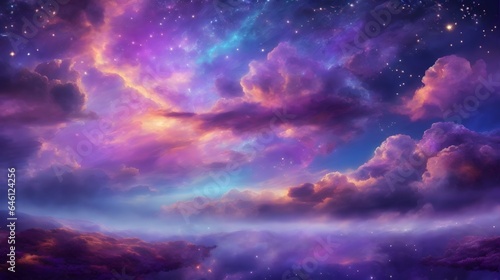 Fantasy Sky Background Sky Landscape Dreamlike Fantasy Sky Horizon Fantasy Cloudscape Colorful Starry Background AI Generative