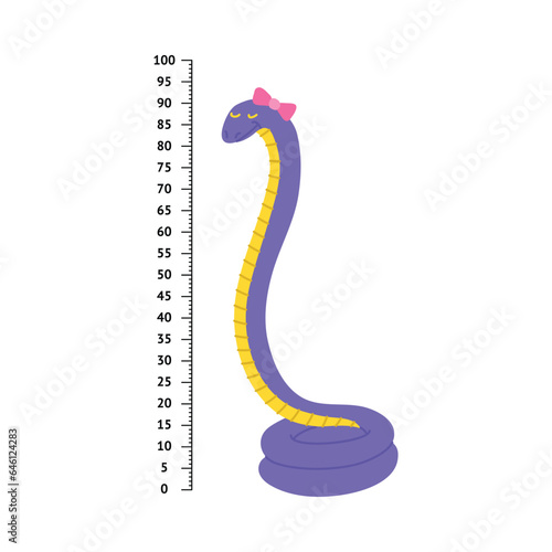 Cartoon Color Children Meter Wall or Height Chart or Wall Sticker Concept Flat Design Style. Vector illustration of Ruler for Size Measure with