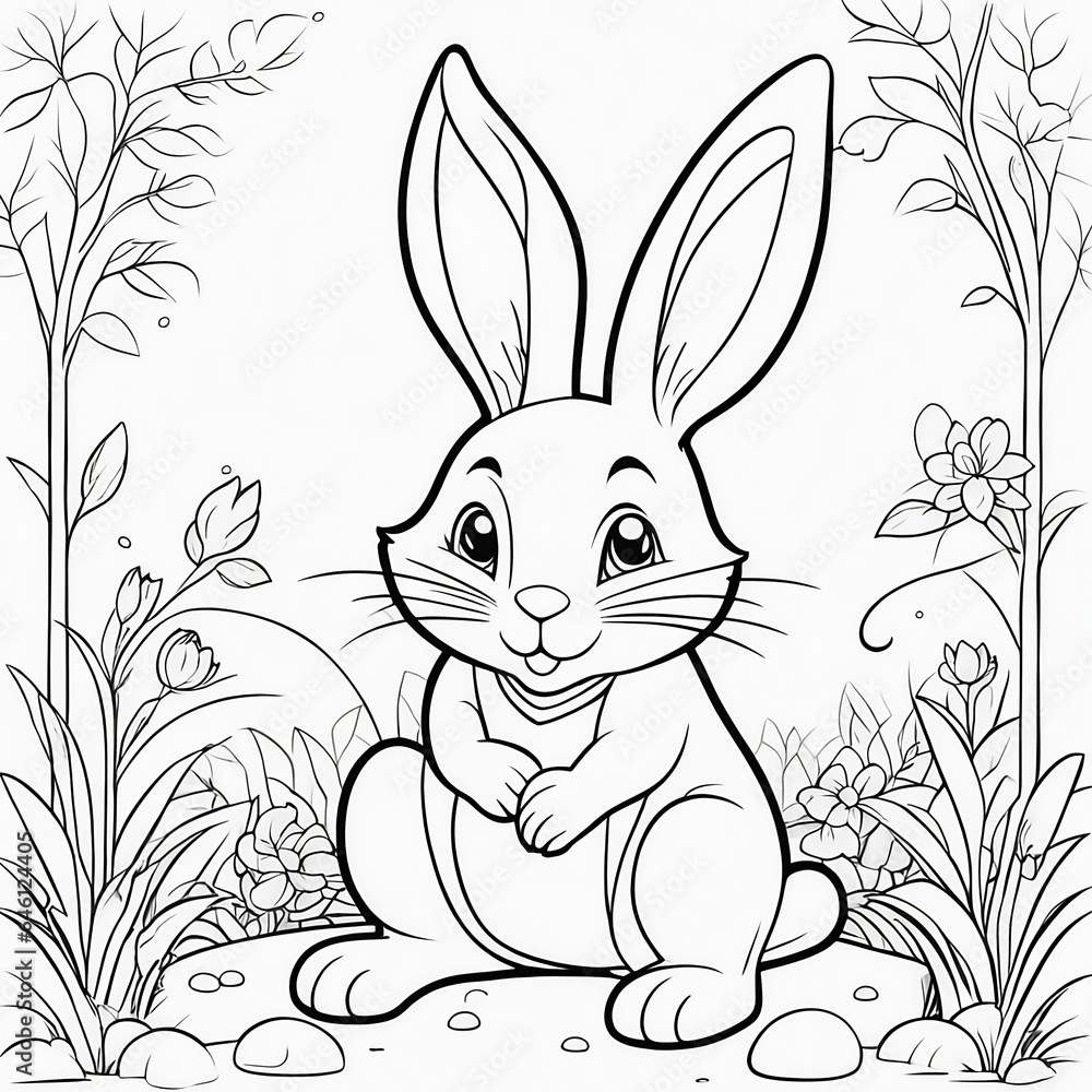 Obraz premium Engaging 3D Coloring: Children's Artistic Journey with a Rabbit
