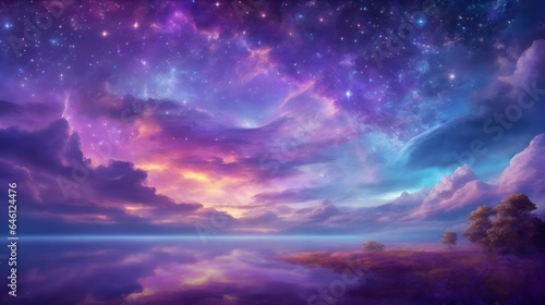 Fantasy Sky Background Sky Landscape Dreamlike Fantasy Sky Horizon Fantasy Cloudscape Colorful Starry Background AI Generative