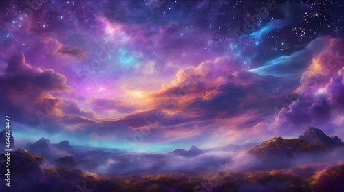 Fantasy Sky Background Sky Landscape Dreamlike Fantasy Sky Horizon Fantasy Cloudscape Colorful Starry Background AI Generative