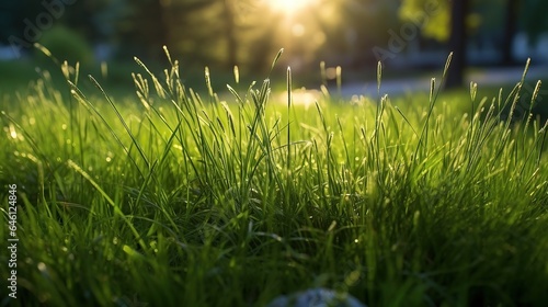 Nature green grass with sunlight AI generated image