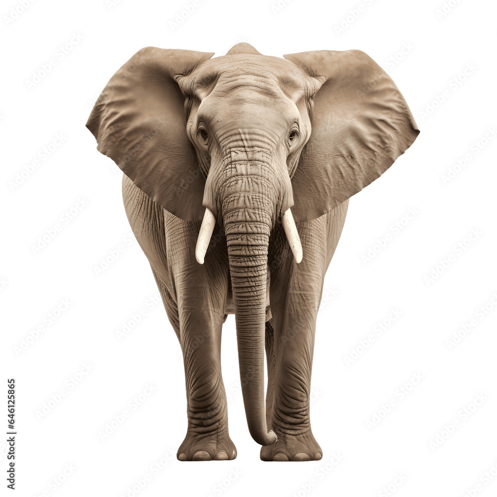 Old african elephant isolated on white