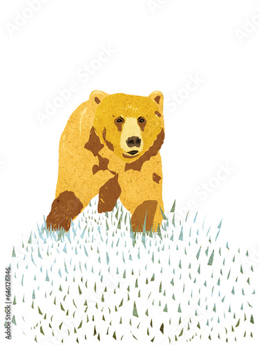Ilustracja niedźwiedź miś w jasnych brązowych kolorach białe tło.