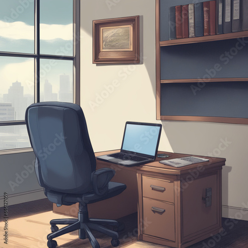 interior with desk, Generative AI 