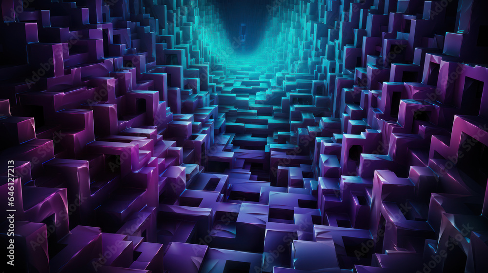 Obraz premium Bioluminescent Illusions: Enchanting 3D Art in Green and Purple. Generative AI