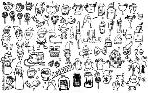 Handdrawn christmas doodle set