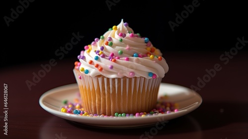 Delicious cupcake on blur background. AI generated