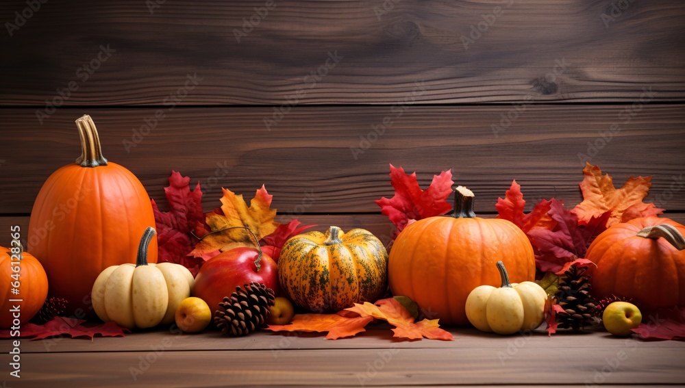 Seasonal Still Life: Pumpkin, Leaves, Apples, and Wooden Charm Seasonal Still Life: Pumpkin, Leaves, Apples, and Wooden Charm