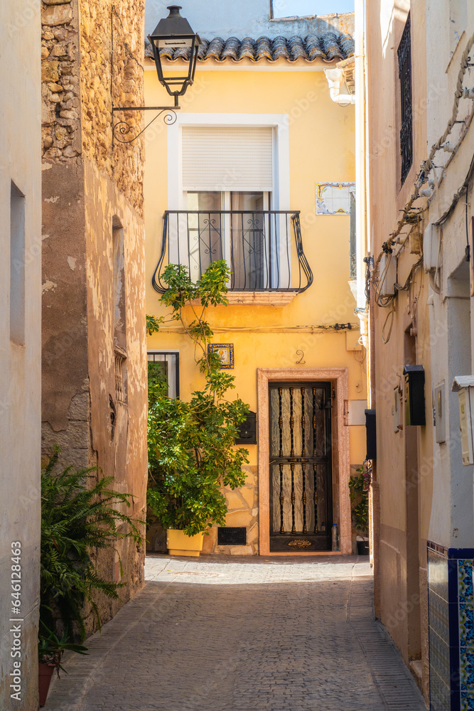 Beautiful alley adorned with plants, in Bolulla town, Alicante (Spain)
