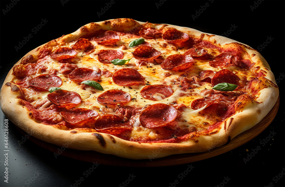 Pepperoni Pizza made of tomato sauce, mozzarella cheese, and slices of pepperoni