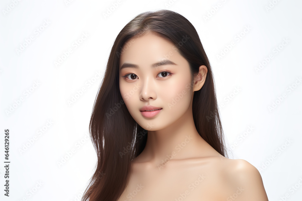 Beautiful young 20 years old asian woman with clean fresh skin on white background Beautiful young 20 years old asian woman with clean fresh skin on white background