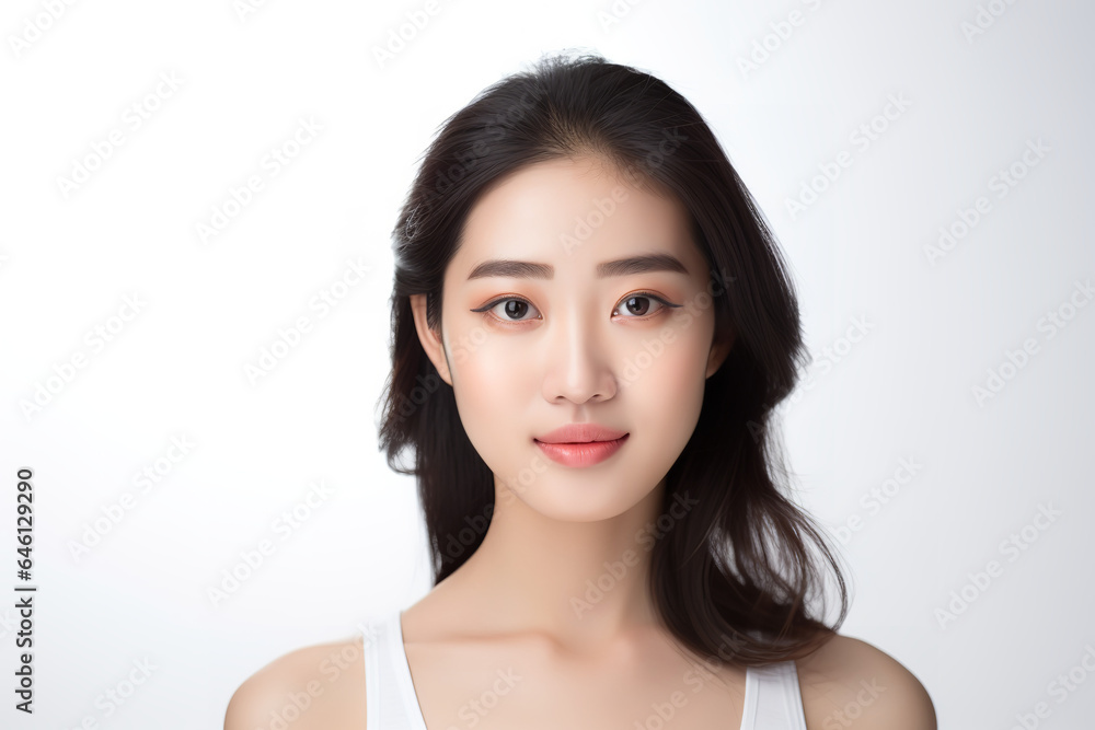 Beautiful young 20 years old asian woman with clean fresh skin on white background Beautiful young 20 years old asian woman with clean fresh skin on white background