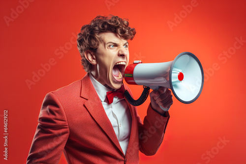 a man shouting in a megaphone