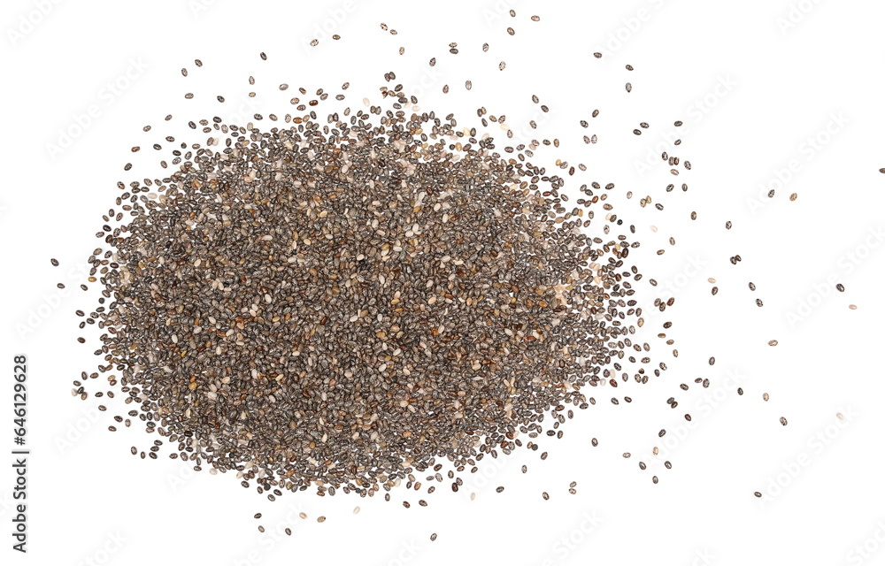 Chia seeds isolated on white, top view Chia seeds isolated on white, top view