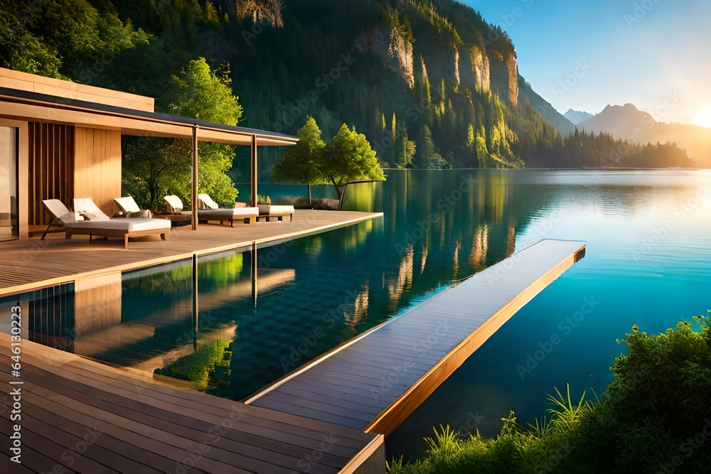 Naklejka premium a realistic spa resort where nature wonders meets luxurious comfort which is truly soul nourishing experience