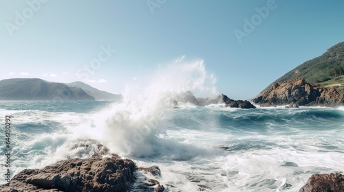 Beautiful view of the huge breaking wave of the sea. AI generated image © atapdesain