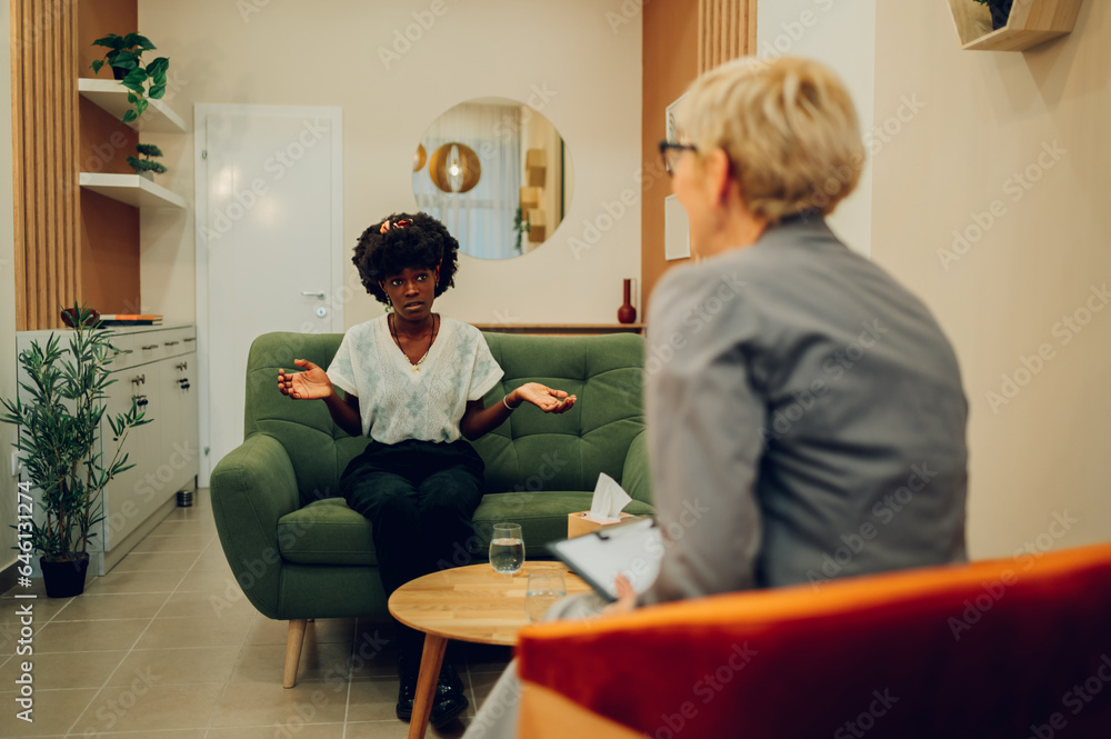 An african american woman is sitting at the mental health clinic An african american woman is sitting at the mental health clinic