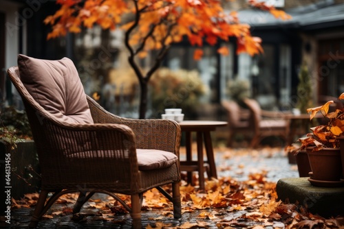 romantic terrace of a cafe in paris in autumn time