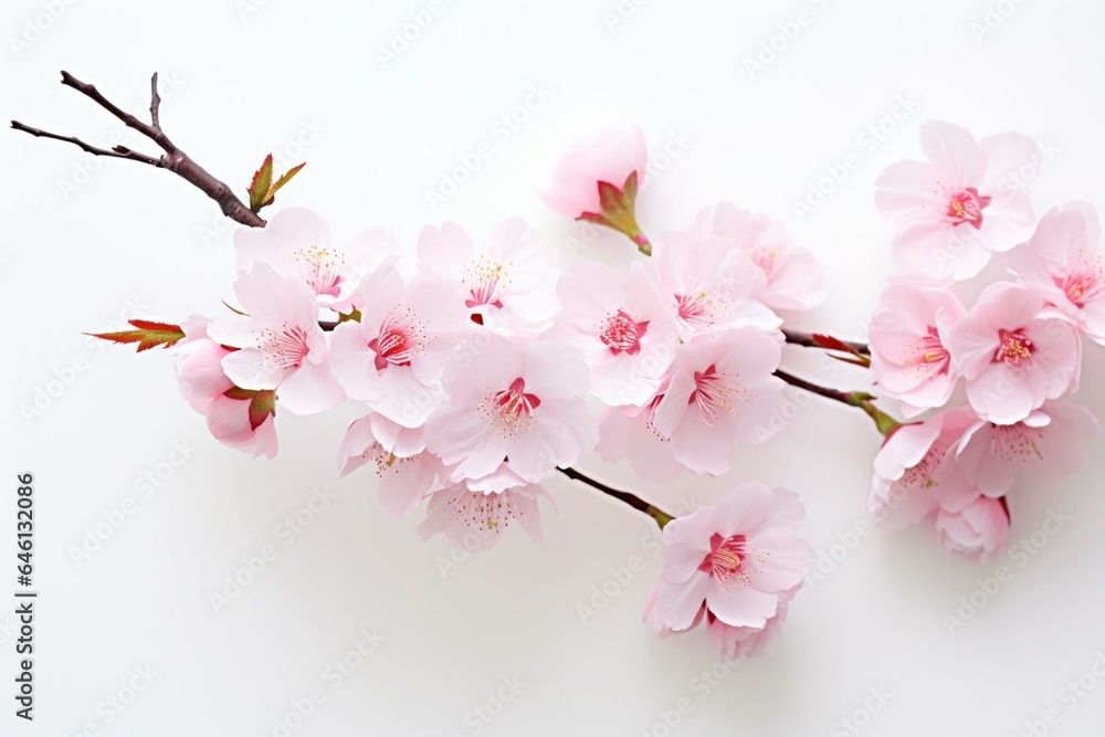 Beautiful cherry blossom against white backdrop. Generative AI