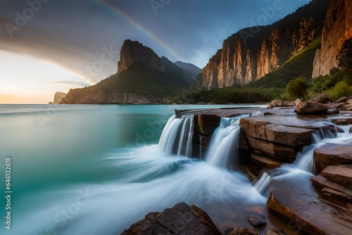 waterfall at sunset