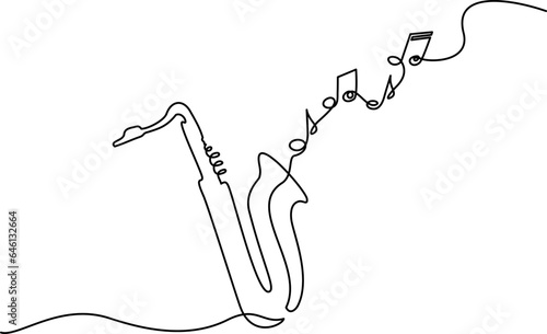 Beautiful Saxophone with music notes One Line Stroke.