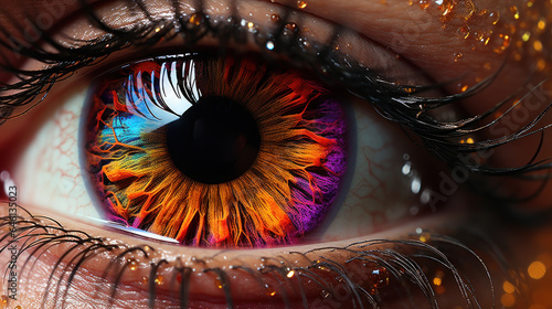 Iridescent Gaze: Minimalistic Luminous Copper Orange Eyes. Generative AI