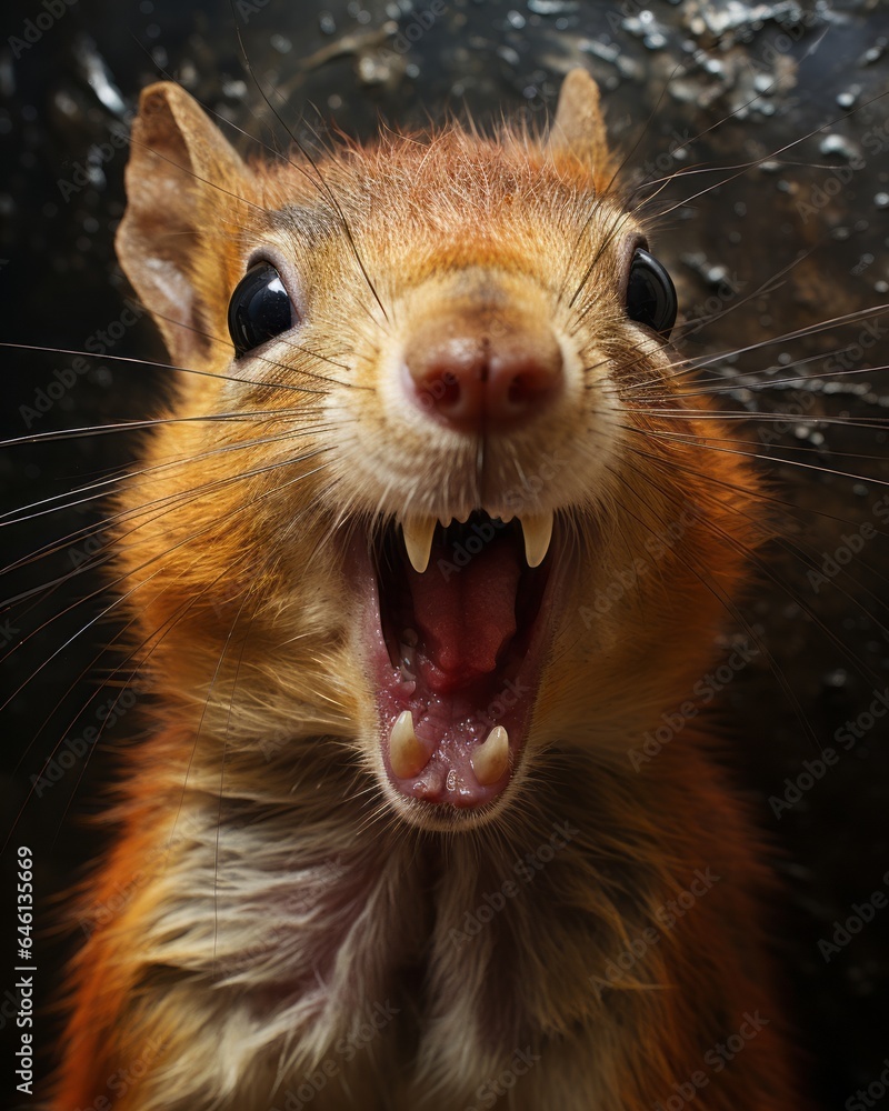 An aggressive squirrel in a rare display of ferocity, with its mouth