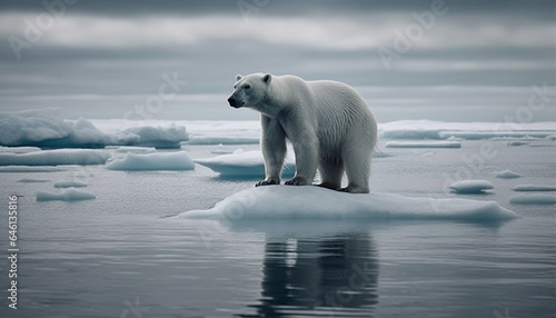Majestic arctic mammal on ice floe in tranquil polar climate generated by AI