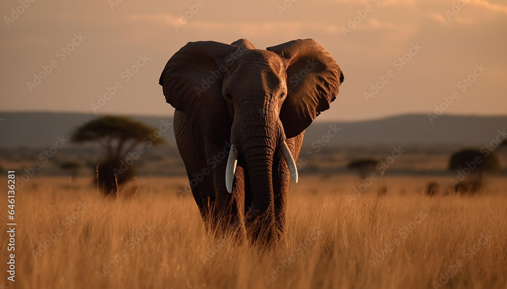 Obraz premium African elephant herd grazes peacefully in Ngorongoro conservation area generated by AI