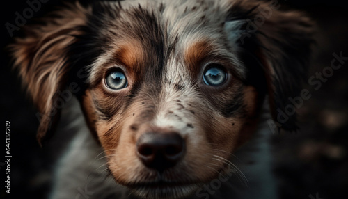Cute puppy portrait small, furry, purebred dog looking at camera generated by AI