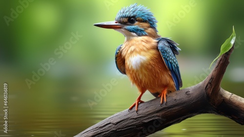Kingfisher bird sitting on wooden brunch, in natural environment © 18042011