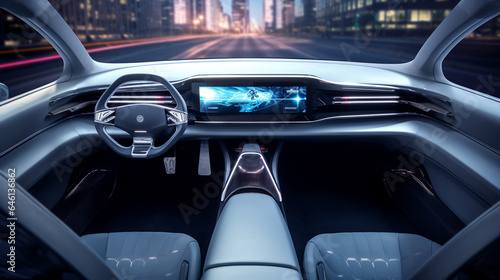AI-Driven Autonomous Vehicle: Futuristic Cockpit with Head-Up Display and Digital Dashboard © Kylan