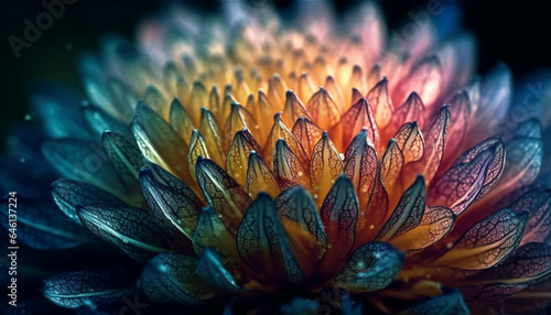 Soft focus on vibrant multi colored lotus petal in aquatic environment generated by AI