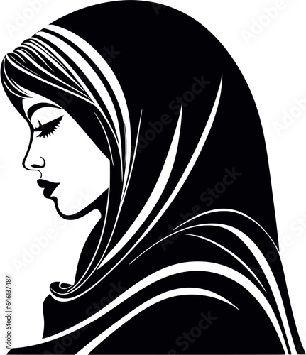 This captivating vector illustration celebrates the beauty and diversity of Muslim culture with a focus on the traditional hijab. In this artwork, the intricate details of a woman wearing a hijab are 