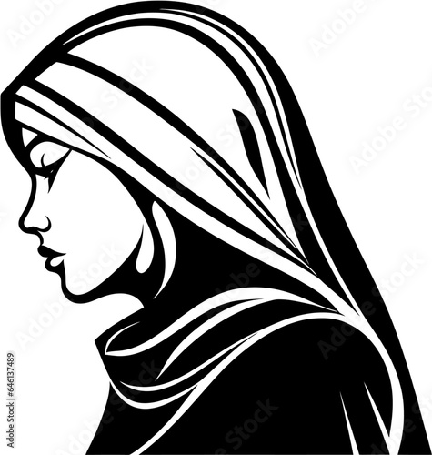 This captivating vector illustration celebrates the beauty and diversity of Muslim culture with a focus on the traditional hijab. In this artwork, the intricate details of a woman wearing a hijab are 