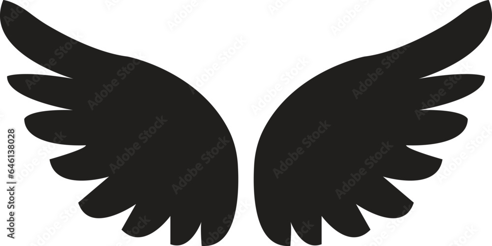 Wings with long feather icon in flat. isolated on transparent background. Angel or bird wing Heraldic vintage army insignia emblem falcon phoenix hawk. Flying winged frame. vector logotype apps web - obrazy, fototapety, plakaty 