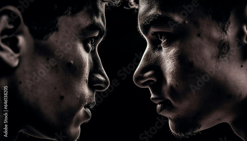 Intense love between two young adults in a black background generated by AI