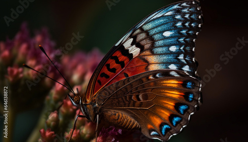 Vibrant butterfly wing showcases elegance and natural beauty in nature generated by AI